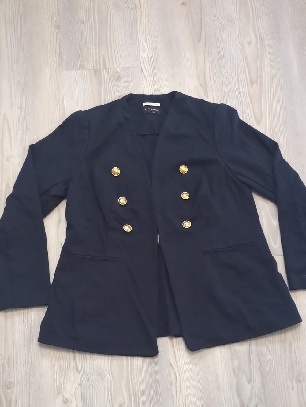Lane Bryant 14 Double-Breasted Navy Gold Buttons The Bryant Blazer Night Sky